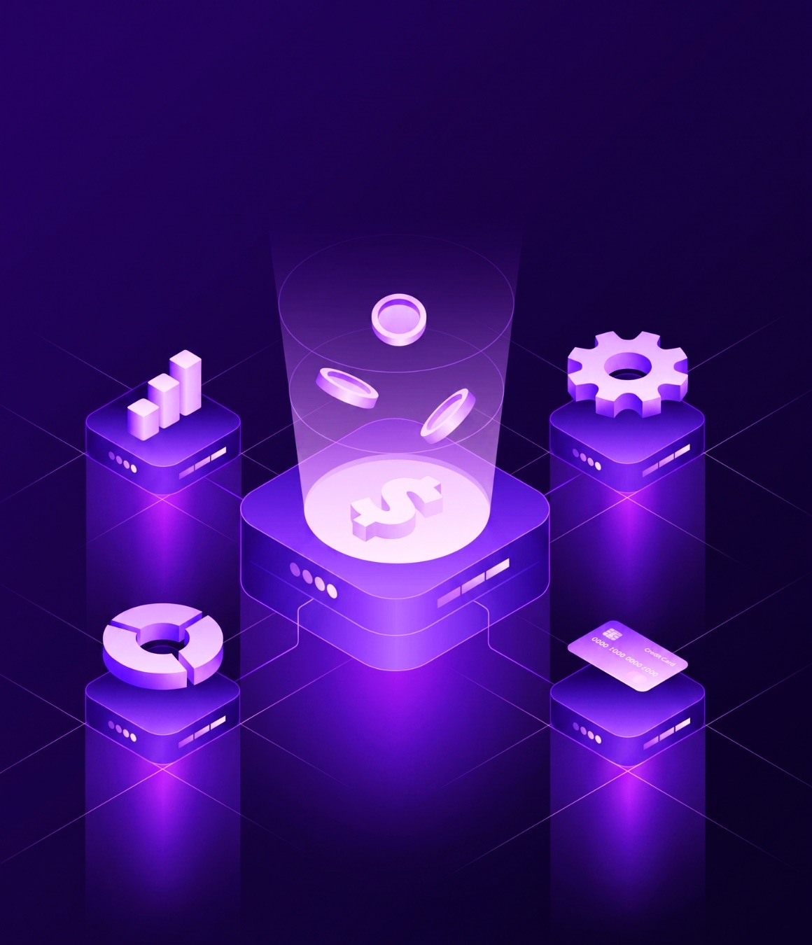 3D glass analytics dashboard with a rising chart, representing Google Ads and Meta Ads performance